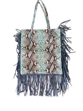 Via Republica Snakeskin and Fringe Large Shoulder Bag in Teal